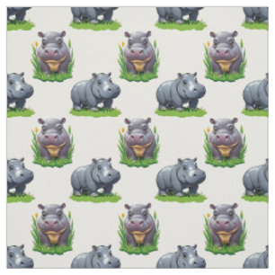 Tela Diseño de patrón de animal de hipopótamo Moo Deng