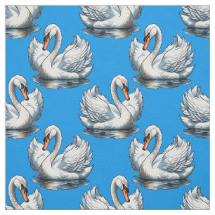 Tela Diseño de patrón de aves cisne en azul 