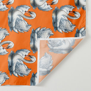Tela Diseño de patrón de aves cisne en naranja
