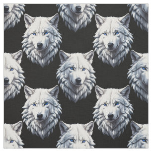 Tela Diseño de patrón de cabeza de lobo blanco