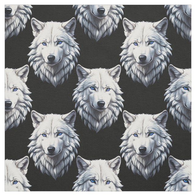Tela Diseño de patrón de cabeza de lobo blanco (Retal)