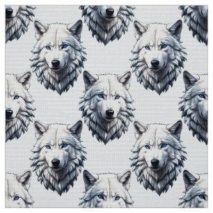 Tela Diseño de patrón de cabeza de lobo blanco - Blanco