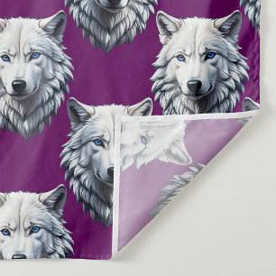 Tela Diseño de patrón de cabeza de lobo blanco púrpura