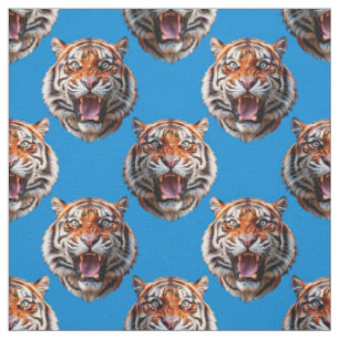 Tela Diseño de patrón de cabeza de tigre azul