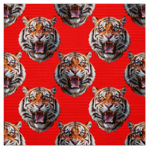 Tela Diseño de patrón de cabeza de tigre rojo