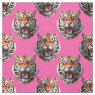 Tela Diseño de patrón de cabeza de tigre rosa