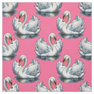 Tela Diseño de patrón de cisnes sobre rosa