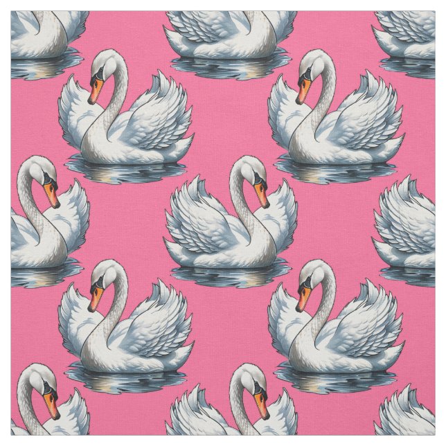 Tela Diseño de patrón de cisnes sobre rosa (Retal)