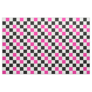 Tela Diseño de patrón de cuadros rosa negro y blanco