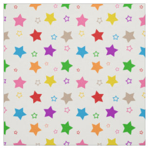 Tela Diseño de patrón de estrellas coloridas blanco
