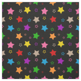 Tela Diseño de patrón de estrellas coloridas negro