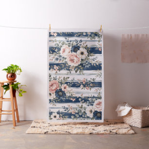 Tela Diseño de patrón de franja floral navy acuarela