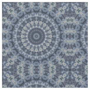 Tela Diseño de patrón de mandala azul y plateado