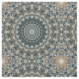 Tela Diseño de Patrón de Mandala Verde Azul y Beige