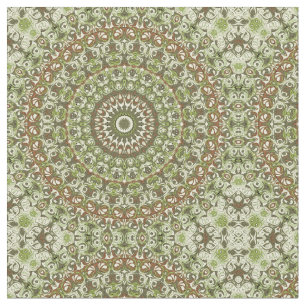 Tela Diseño de patrón de mandala verde terroso y marrón
