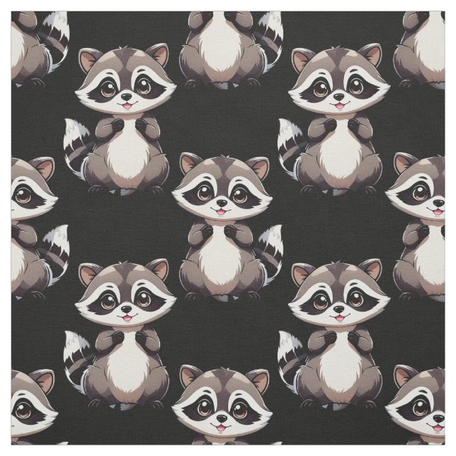 Tela Diseño de patrón de mapache negro  (Retal)