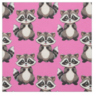 Tela Diseño de patrón de mapache rosa