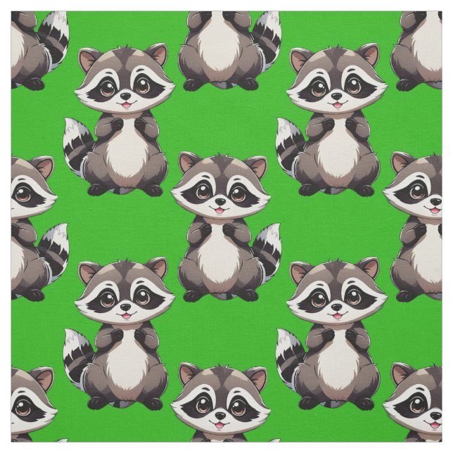 Tela Diseño de patrón de mapache verde  (Retal)