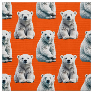 Tela Diseño de patrón de oso polar en naranja