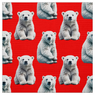 Tela Diseño de patrón de oso polar en rojo