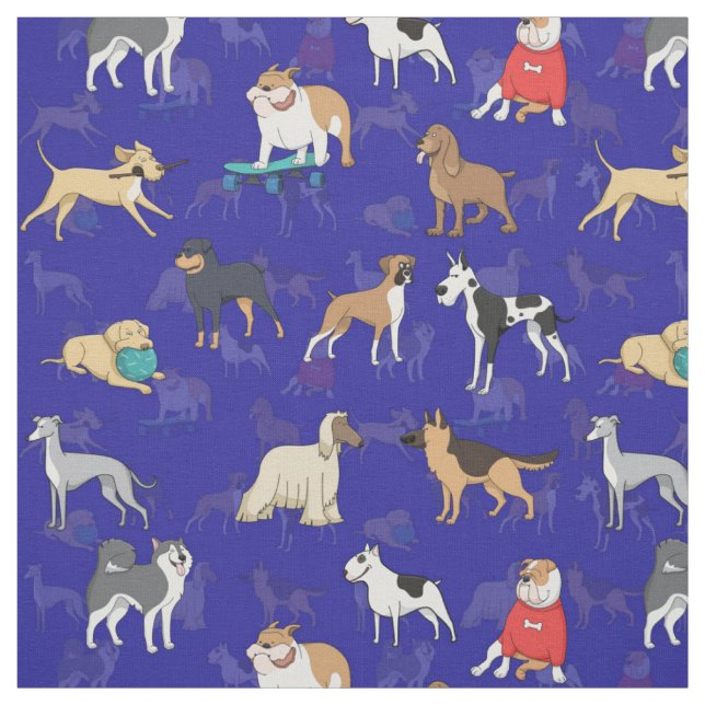 Tela Diseño de patrón de perros pequeños azul (Retal)