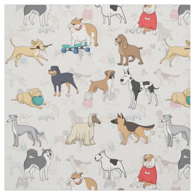 Tela Diseño de patrón de perros pequeños blanco (Retal)