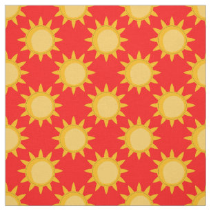 Tela Diseño de patrón de sol brillante sobre rojo