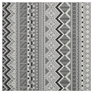 Tela diseño de patrones aztecas blanco gris