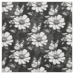 Tela Diseño de patrones de flor de mariposa - Negro