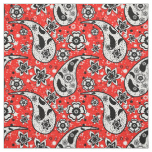 Tela Diseño de patrones de paisley floral roja