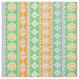 Tela Diseño de patrones étnicos verdes naranjas