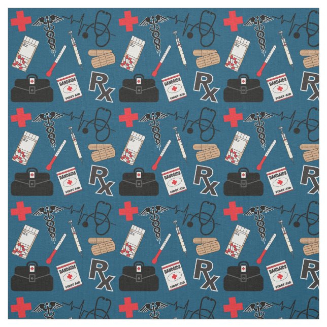Tela Diseño de patrones médicos - Azul oscuro (Retal)
