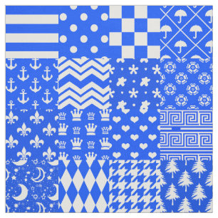 Tela Diseño de patrones mixtos azul blanco