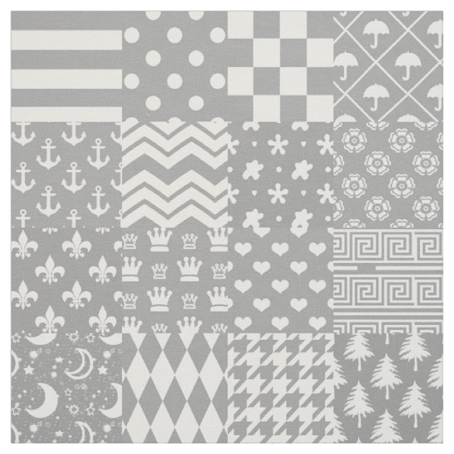 Tela Diseño de patrones mixtos de blanco gris (Retal)