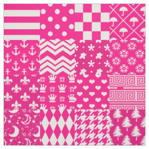 Tela Diseño de patrones mixtos de color blanco rosado