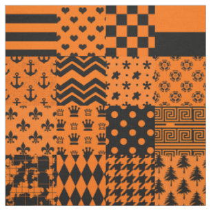 Tela Diseño de patrones mixtos de color negro naranja