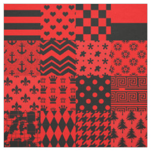 Tela Diseño de patrones mixtos rojos negros