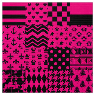 Tela Diseño de patrones mixtos rosados negros