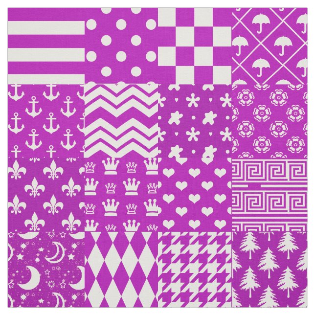 Tela Diseño de patrones púrpura blanco mixto (Retal)