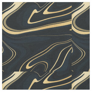 Tela Diseño de pintura líquida Retro Blue Gold Swirl Li