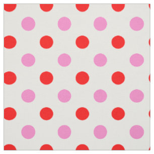 Tela Diseño de puntos rojos y rosados sobre blanco