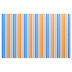 Tela Diseño de rayas verticales naranjas y azules sobre
