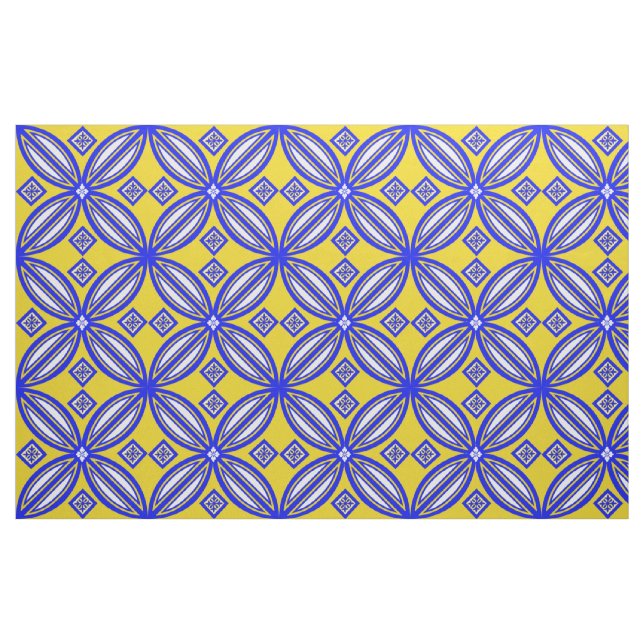 Tela Diseño De Tile Talavera Azul Y Amarillo ("Cuarto gordo" (fat quarter))