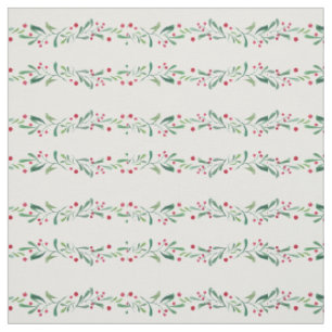 Tela Diseño de vegetación de Navidad de acebo rojo blan