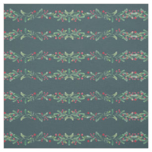 Tela Diseño de vegetación de Navidad de acebo rojo verd