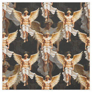 Tela Diseño del patrón de ángeles dorados celestes