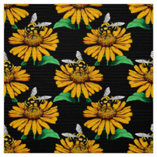 Tela Diseño del patrón de flor de girasol en negro