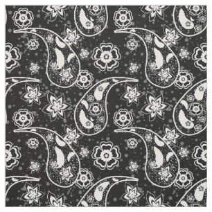 Tela Diseño del patrón de paisley floral negro textil