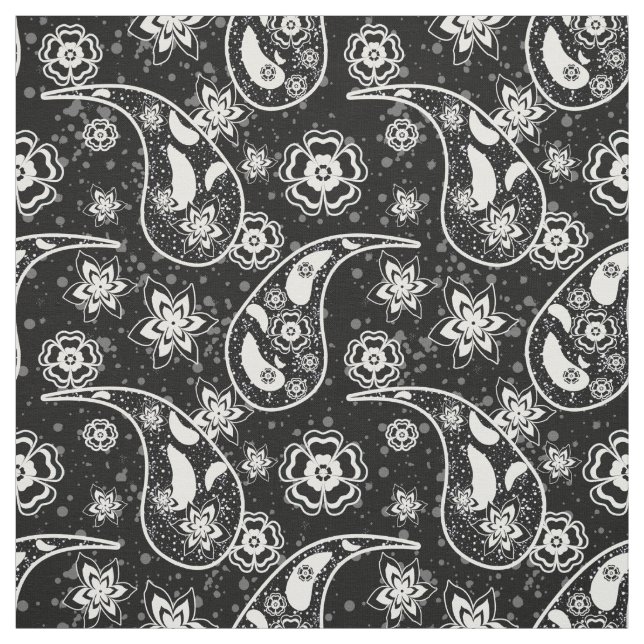 Tela Diseño del patrón de paisley floral negro textil (Retal)