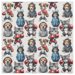 Tela Diseño divertido de patrones de perros gatos en bo